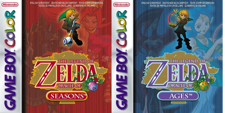 Capas dos dois jogos, The Legend of Zelda: Oracle of Ages e The Legend of Zelda: Oracle of Seasons